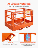 VEVOR Mesh Telehandler Work Platform, 1817 x 1220 mm, Man Safety Basket, 907.18 kg Capacity, Forklift Telehandler Attachment, Safety Cage, Heavy Duty Carbon Steel, for Most Aerial Jobs Lifting Loader
