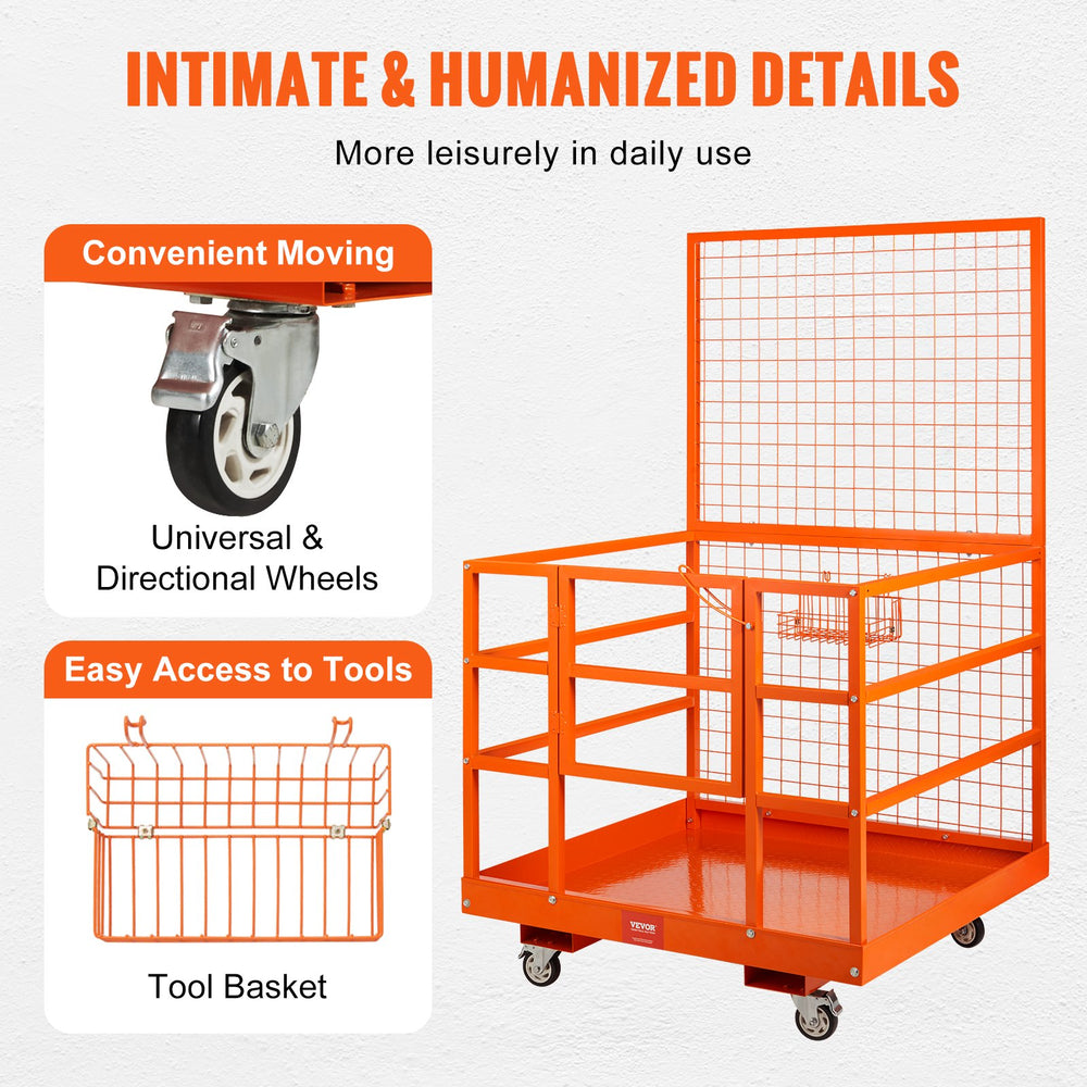 VEVOR Forklift Safety Cage Work Platform 109 x 114.3 cm 635 kg w/ Wheels for Aerial