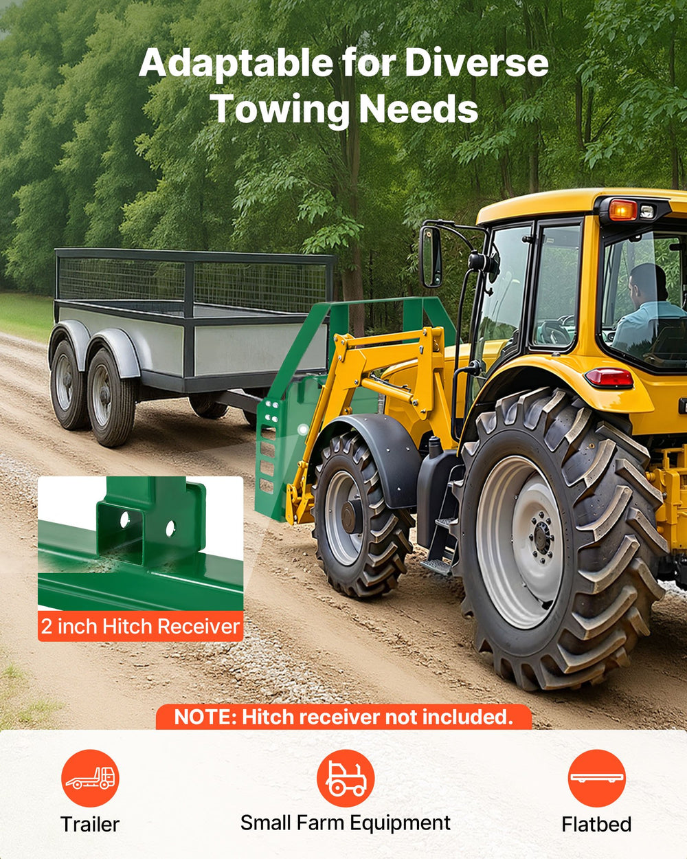 VEVOR Skid Steer Pallet Forks, 1814 kg Rated Load Capacity, Pallet Fork Frame Attachment with 915 mm Pallet Forks Forklift Blades, 50.8 mm Hitch Receiver & Spear Sleeves, Fit for JD Tractors
