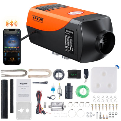 VEVOR Bluetooth lietotnes vadāms dīzeļdegvielas gaisa sildītājs, 12V 2KW dīzeļsildītājs ar automātisku augstuma pielāgošanu, tālvadības pulti un LCD ekrānu, dīzeļdegvielas stāvēšanas sildītājs dzīvojamajām piekabēm, kemperiem, furgoniem un laivām