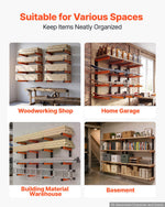 VEVOR Lumber Rack, 4-Tier 4-Pack 50 kg per Tier, Foldable Wood Storage, Wall-mounted for Garages, Workshops, Warehouse, Heavy-Duty Cantilever Arms, 3-Level Adjustment, Steel, Orange & Black