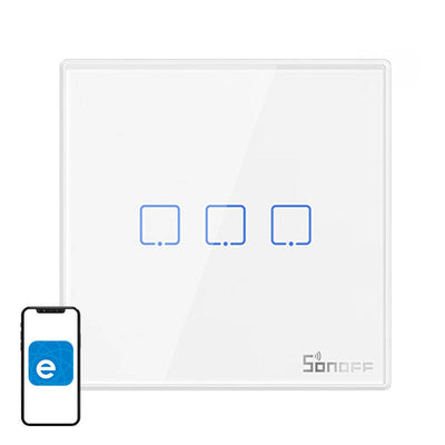 Viedais bezvadu sienas slēdzis Sonoff T2EU3C-RF 433MHz (3 kanālu)