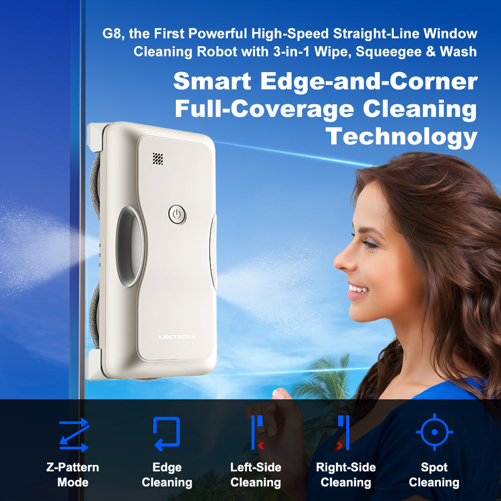 Window Cleaning Robot LIECTROUX G8,High Speed Cleaning,Double Water Spray,Ultra-thin Window Cleaner,Floating Scraping Tech,AI Navigation