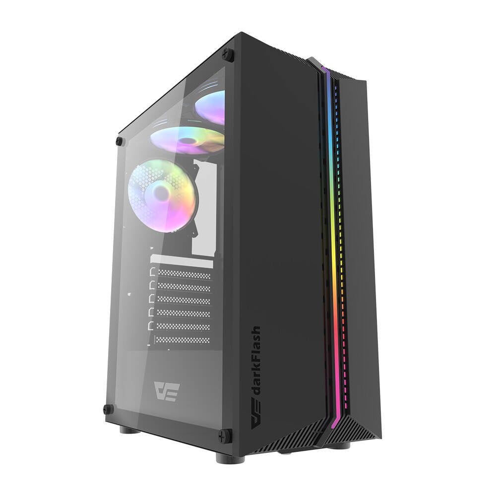 Darkflash DK151 LED datora korpuss (melns) + 3 RGB ventilatori