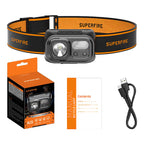Superfire HL23 galvas lukturītis, 220 lm, USB-C, lādētājs/pārnēsājamais akumulators