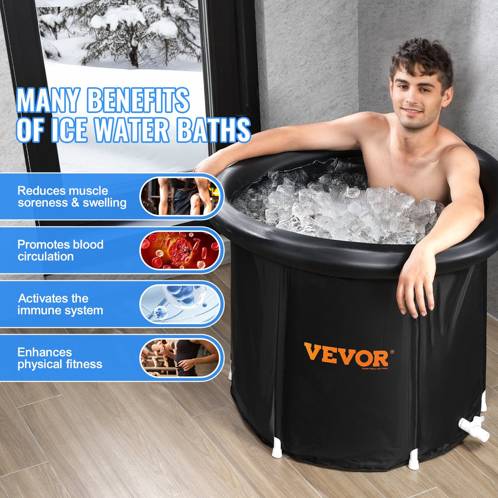 VEVOR Ice Bath Tub, 85 cm Long Cold Water Therapy Plunge Tub for Athletes, Portable Outdoor Ice Barrel Plunge Pool for Recovery, 398L Inflatable Folding Bathtub with Cover, Home Ice Pod for Adult
