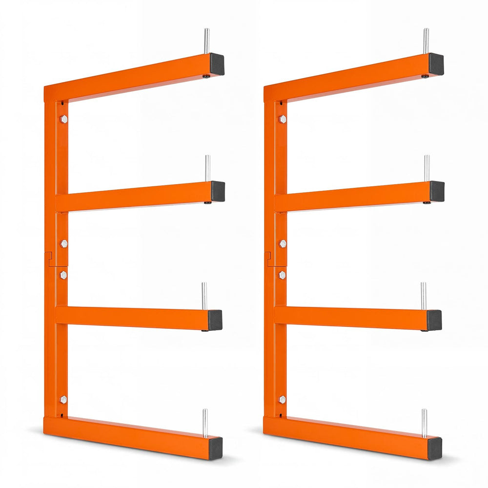 VEVOR Lumber Rack, 4-Tier 2-Pack 100 kg per Tier, Welded Wood Pipe Storage, Wall-mounted Organizer for Garages, Workshops, Warehouse, Basement, Heavy-Duty Steel Cantilever Arms, Locking Pins, Orange