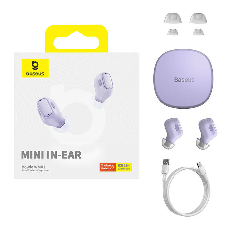 TWS Baseus Bowie WM01 bezvadu austiņas (violeta krāsa)