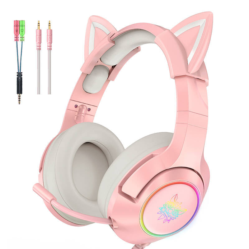 ONIKUMA K9 rozā RGB spēļu austiņas