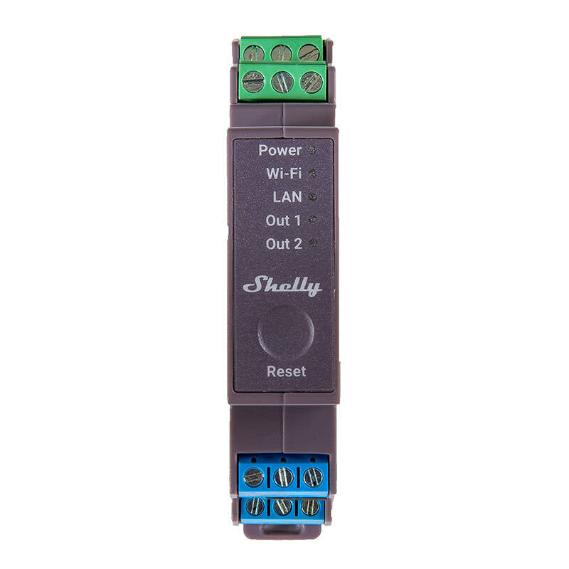 Shelly Pro 2 DIN sliedes 2 kanālu relejs, WiFi/LAN