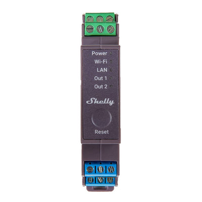 Shelly Pro 2 DIN sliedes 2 kanālu relejs, WiFi/LAN