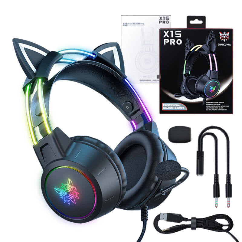 ONIKUMA X15 PRO spēļu austiņas ar Cat funkciju (melnas)