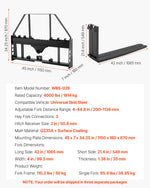 VEVOR Skid Steer Pallet Forks, 1814 kg Rated Capacity, Pallet Fork Frame Attachment with 1065 mm Pallet Forks Forklift Blades, 50.8 mm Hitch Receiver & Spear Sleeves, Fit for Skid Steers, Tractors