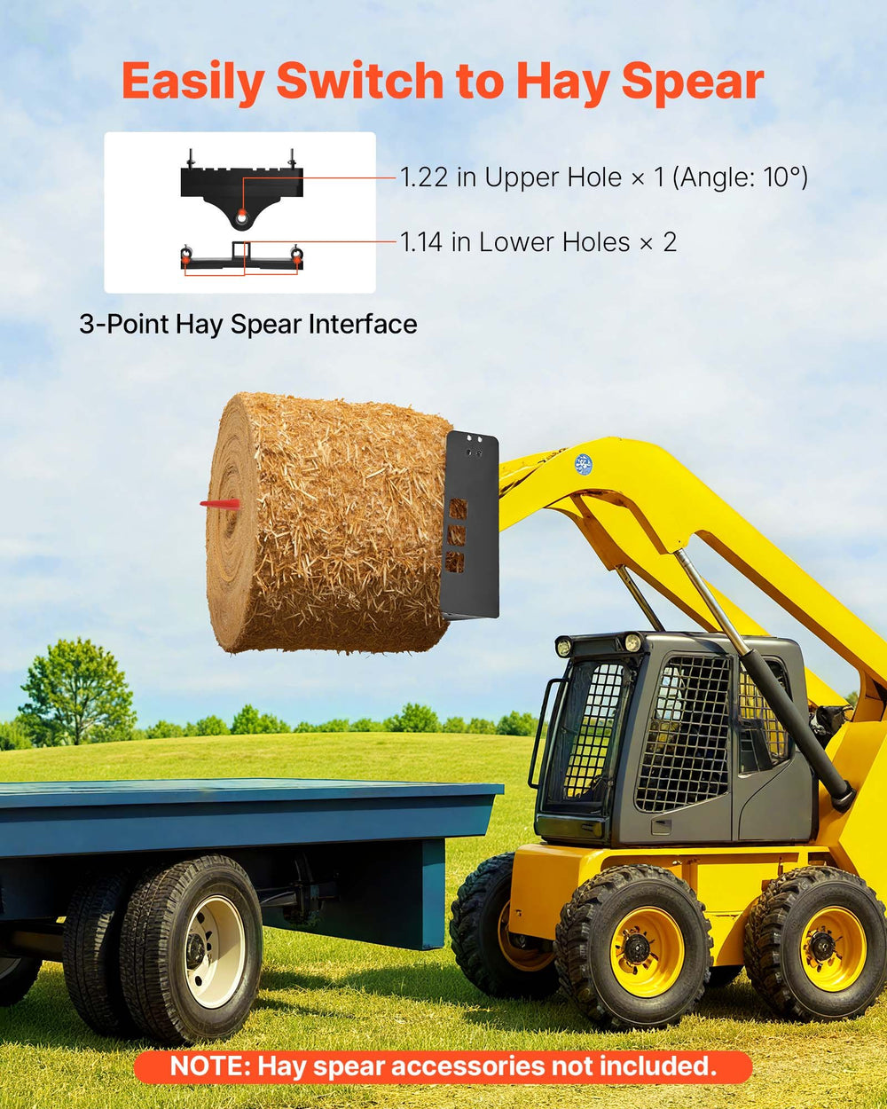 VEVOR Skid Steer Pallet Frame, 1814 kg Rated Load Capacity, 115 cm Pallet Fork Frame Attachments with 50.8 mm Hitch Receiver & Spear Sleeves, Fit for Loaders Tractors Quick Attach Mount, Frame Only