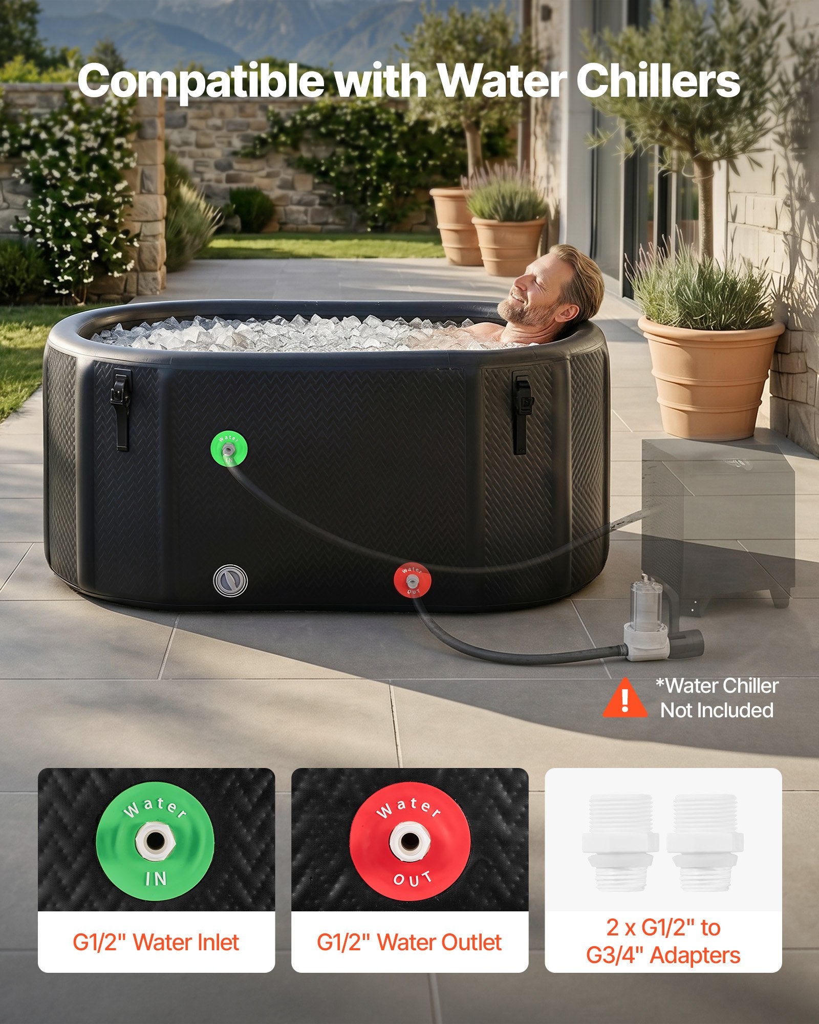 VEVOR Cold Plunge Tub, 817 L, Inflatable Ice Bath Tub Compatible with Water Chillers, Portable Cold Water Bathtub with Insulated Lid, for Athletes Recovery, 1500 x 800 x 760 mm (Chiller Not Included)