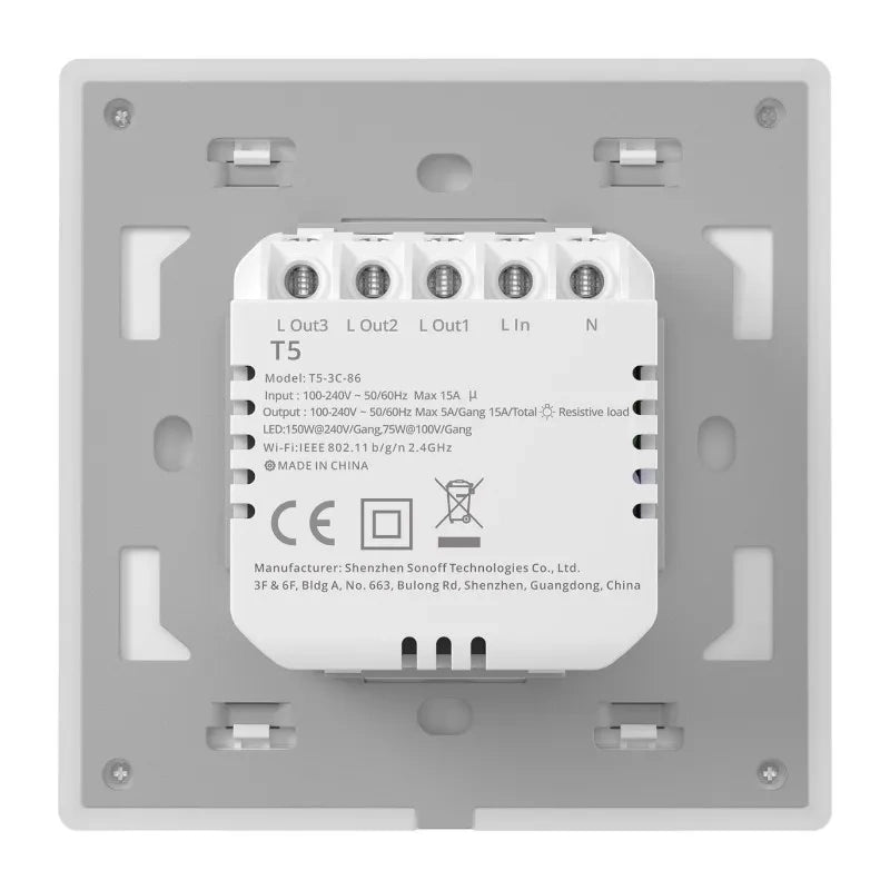 Viedais Wi-Fi skārienjutīgais sienas slēdzis Sonoff TX T5 4C (4 kanālu)