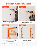 VEVOR Lumber Rack, 4-Tier 2-Pack 100 kg per Tier, Welded Wood Pipe Storage, Wall-mounted Organizer for Garages, Workshops, Warehouse, Basement, Heavy-Duty Steel Cantilever Arms, Locking Pins, Orange