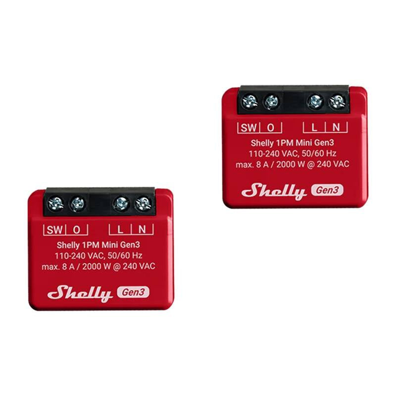 Shelly 1PM Mini Gen3 2 kontrolieru komplekts, WiFi/Bluetooth