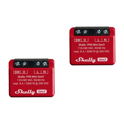 Shelly 1PM Mini Gen3 2 kontrolieru komplekts, WiFi/Bluetooth