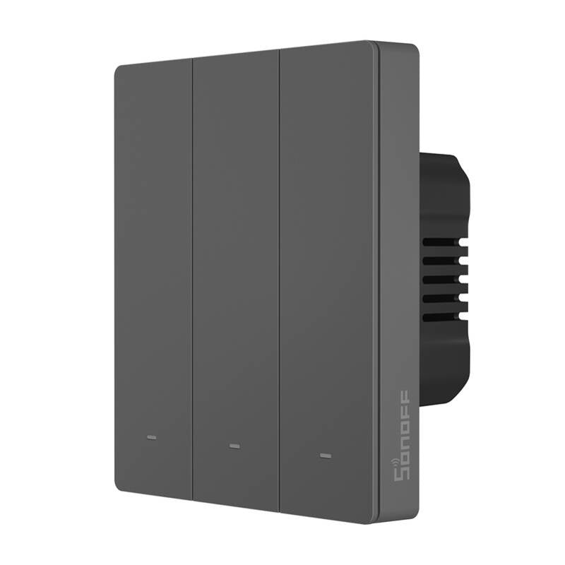 Viedais WiFi sienas slēdzis SONOFF M5-3C-80 (3 kanālu, rāmim, grafīts)