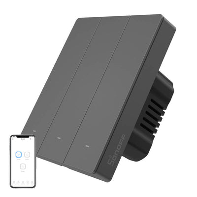 Viedais WiFi sienas slēdzis SONOFF M5-3C-80 (3 kanālu, rāmim, grafīts)