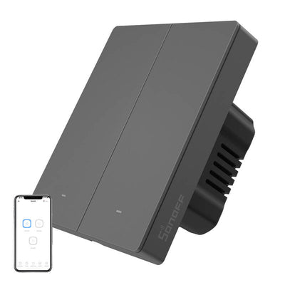 Viedais WiFi sienas slēdzis SONOFF M5-2C-80 (2 kanālu, rāmim, grafīts)