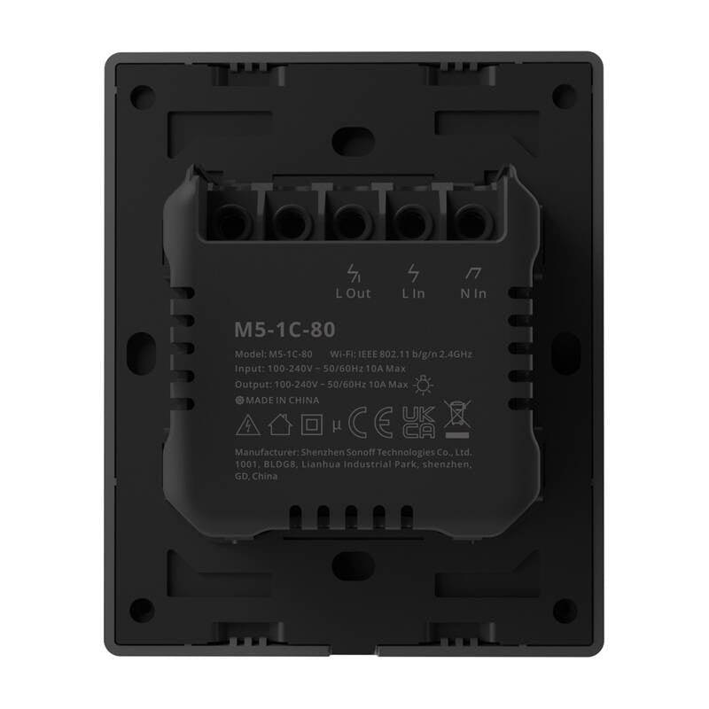 Viedais WiFi sienas slēdzis SONOFF M5-1C-80 (1 kanāls, rāmim, grafīts)