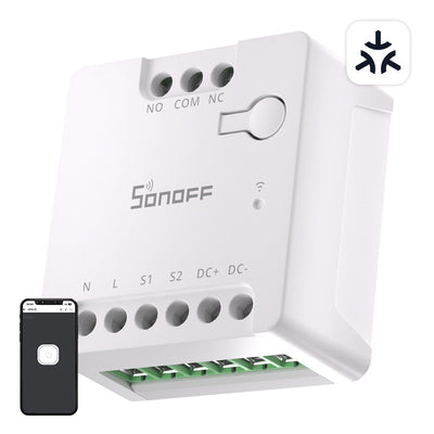 SONOFF MINI-D viedais WiFi vielas slēdzis (maiņstrāvas/līdzstrāvas 12–48 V, sausais kontakts)