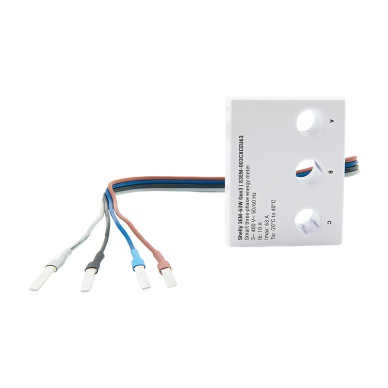 Shelly 3EM-63W Gen3 1/3 kanālu WiFi enerģijas skaitītājs (vadu modelis)