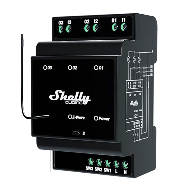 Shelly Qubino Wave Pro 3 Z-Wave 3 kanālu DIN sliedes relejs