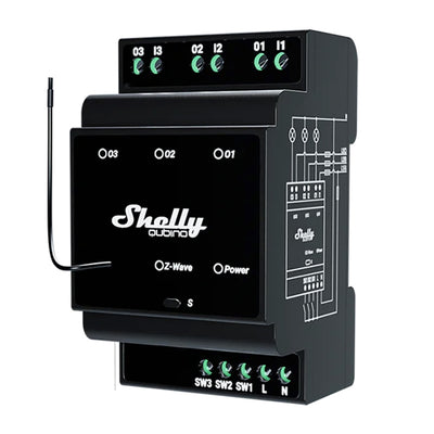 Shelly Qubino Wave Pro 3 Z-Wave 3 kanālu DIN sliedes relejs