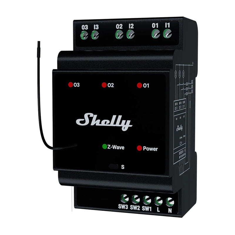 Shelly Qubino Wave Pro 3 Z-Wave 3 kanālu DIN sliedes relejs