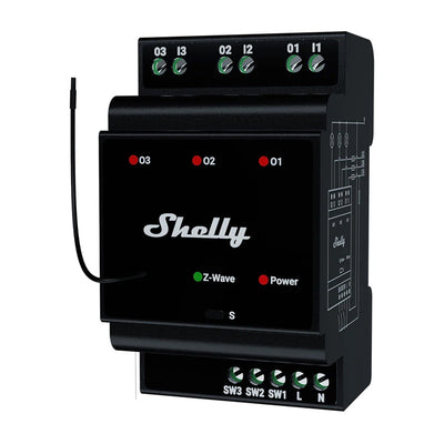 Shelly Qubino Wave Pro 3 Z-Wave 3 kanālu DIN sliedes relejs