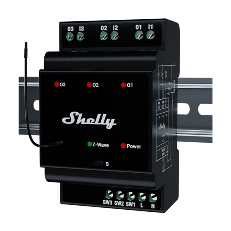Shelly Qubino Wave Pro 3 Z-Wave 3 kanālu DIN sliedes relejs