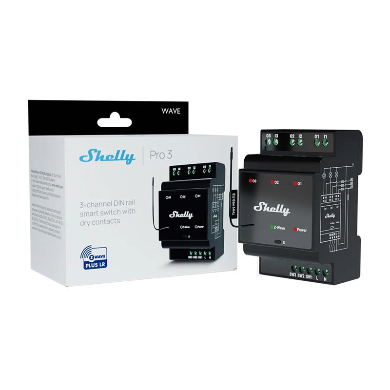 Shelly Qubino Wave Pro 3 Z-Wave 3 kanālu DIN sliedes relejs