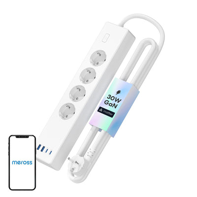 Meross MSP844(EU) viedais ātrās uzlādes pagarinātājs, 4 kontaktligzdas + 2x USB-A + 2x USB-C (Matter)