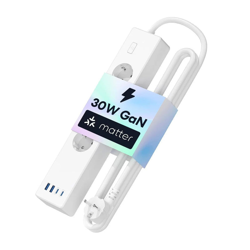 Meross MSP844(EU) viedais ātrās uzlādes pagarinātājs, 4 kontaktligzdas + 2x USB-A + 2x USB-C (Matter)