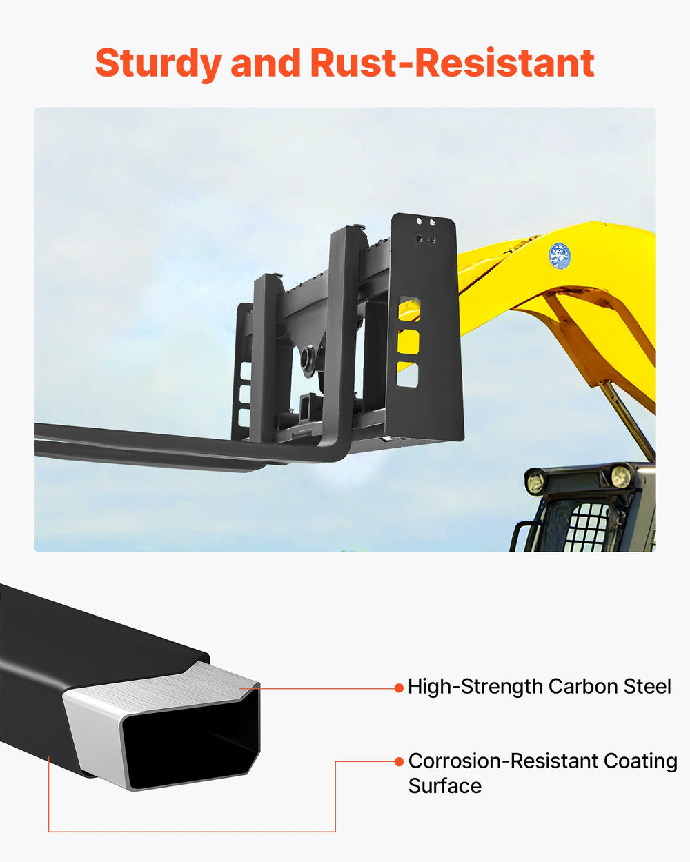 VEVOR Skid Steer Pallet Frame, 1814 kg Rated Load Capacity, 115 cm Pallet Fork Frame Attachments with 50.8 mm Hitch Receiver & Spear Sleeves, Fit for Loaders Tractors Quick Attach Mount, Frame Only