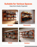 VEVOR Lumber Rack, 3-Tier 4-Pack 100 kg per Tier, Welded Wood Pipe Storage, Wall-mounted Organizer for Garages, Workshops, Warehouse, Basement, Heavy-Duty Steel Cantilever Arms, Locking Pins, Orange