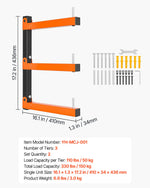 VEVOR Lumber Rack, 3-Tier 2-Pack 50 kg per Tier, Foldable Wood Storage, Wall-mounted for Garages, Workshops, Warehouse, Basement, Heavy-Duty Cantilever Arms, Locking Pins, Steel, Orange & Black