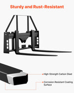 VEVOR Skid Steer Pallet Forks, 1814 kg Rated Capacity, Pallet Fork Frame Attachment with 1065 mm Pallet Forks Forklift Blades, 50.8 mm Hitch Receiver & Spear Sleeves, Fit for Skid Steers, Tractors