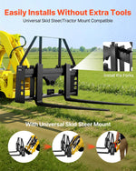 VEVOR Skid Steer Pallet Forks, 1814 kg Rated Capacity, Pallet Fork Frame Attachment with 1065 mm Pallet Forks Forklift Blades, 50.8 mm Hitch Receiver & Spear Sleeves, Fit for Skid Steers, Tractors
