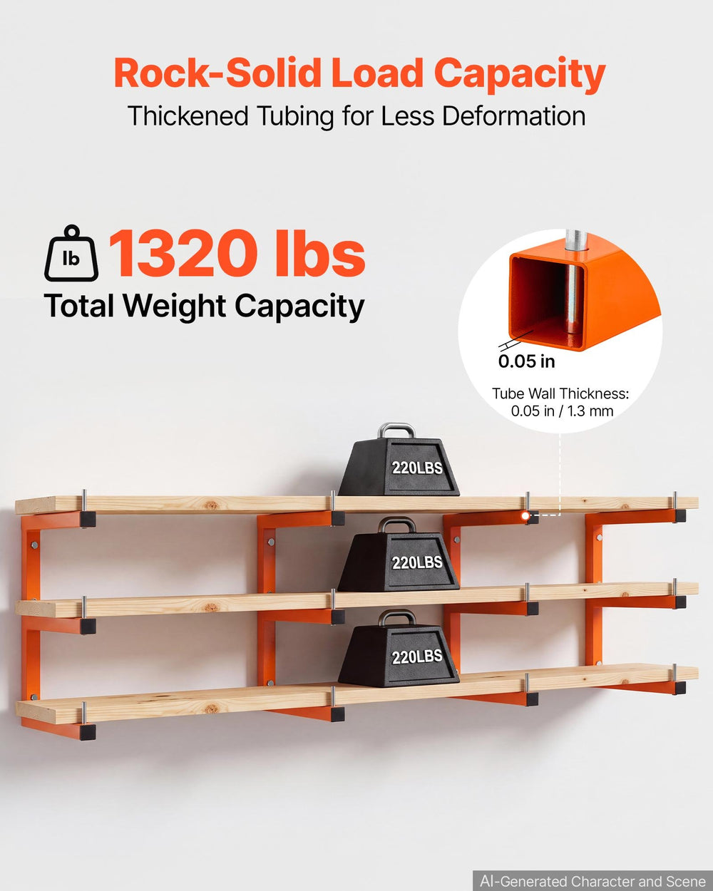 VEVOR Lumber Rack, 3-Tier 4-Pack 100 kg per Tier, Welded Wood Pipe Storage, Wall-mounted Organizer for Garages, Workshops, Warehouse, Basement, Heavy-Duty Steel Cantilever Arms, Locking Pins, Orange
