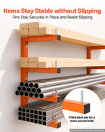 VEVOR Lumber Rack, 4-Tier 2-Pack 100 kg per Tier, Welded Wood Pipe Storage, Wall-mounted Organizer for Garages, Workshops, Warehouse, Basement, Heavy-Duty Steel Cantilever Arms, Locking Pins, Orange