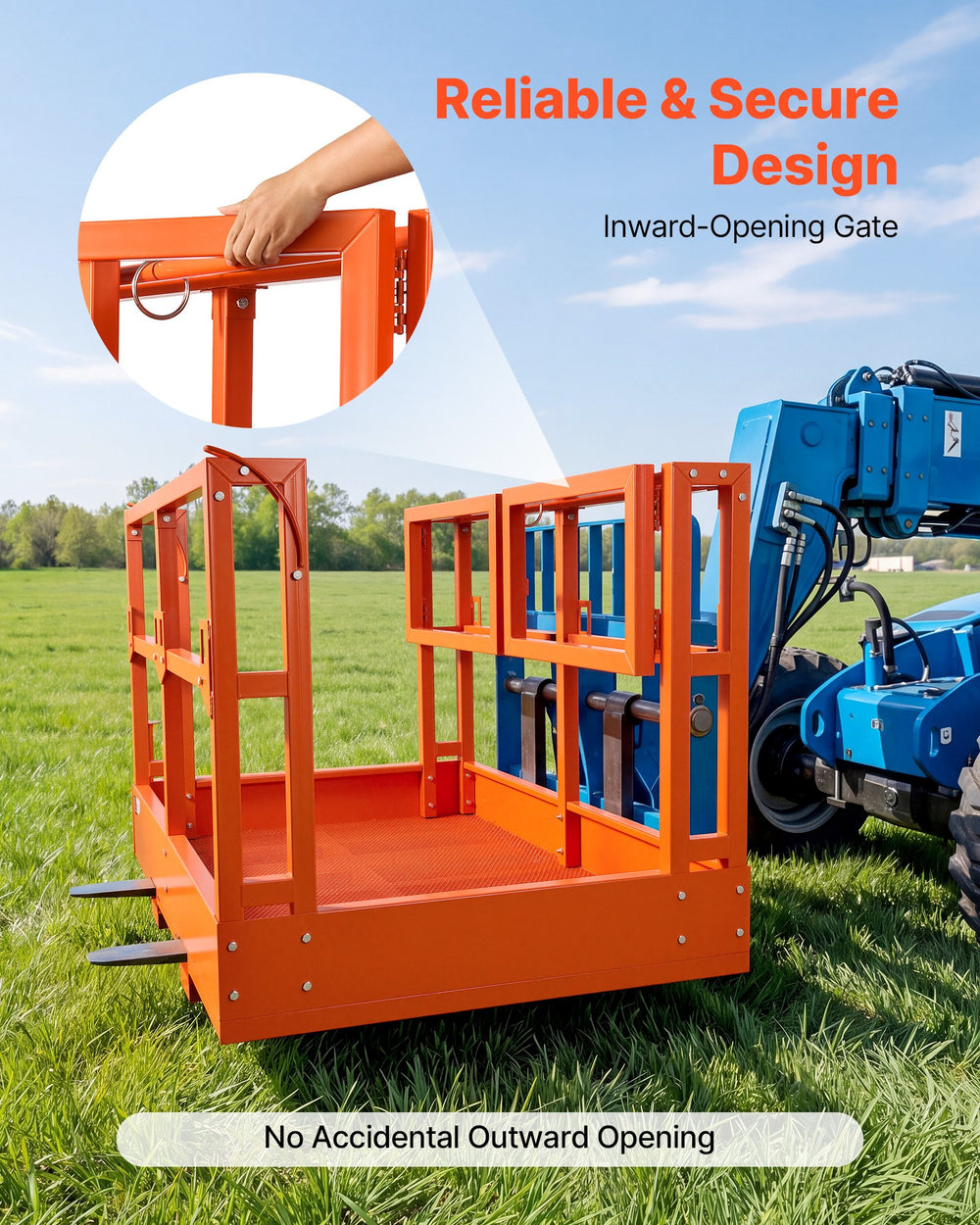 VEVOR Mesh Telehandler Work Platform, 1817 x 1220 mm, Man Safety Basket, 907.18 kg Capacity, Forklift Telehandler Attachment, Safety Cage, Heavy Duty Carbon Steel, for Most Aerial Jobs Lifting Loader