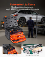 VEVOR Mechanics Tool Set and Socket Set, 450 Pcs, 6.4, 9.5 and 12.7 mm Drive Deep and Standard Sockets, SAE Metric Mechanic Tool Kit with Bits, Wrenches, Accessories, Storage Case with Orange Drawer