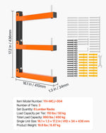 VEVOR Lumber Rack, 3-Tier 6-Pack 50 kg per Tier, Foldable Wood Storage, Wall-mounted for Garages, Workshops, Warehouse, Basement, Heavy-Duty Cantilever Arms, Locking Pins, Steel, Orange & Black