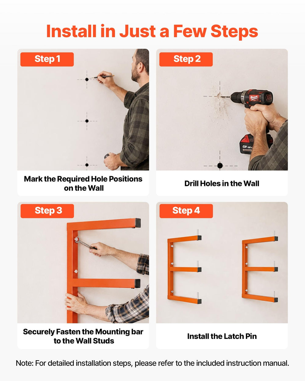 VEVOR Lumber Rack, 3-Tier 4-Pack 100 kg per Tier, Welded Wood Pipe Storage, Wall-mounted Organizer for Garages, Workshops, Warehouse, Basement, Heavy-Duty Steel Cantilever Arms, Locking Pins, Orange