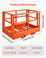 VEVOR Mesh Telehandler Work Platform, 1817 x 1220 mm, Man Safety Basket, 907.18 kg Capacity, Forklift Telehandler Attachment, Safety Cage, Heavy Duty Carbon Steel, for Most Aerial Jobs Lifting Loader