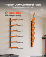 VEVOR Lumber Rack, 6-Tier 2-Pack 50 kg per Tier, Foldable Wood Storage, Wall-mounted for Garages, Workshops, Warehouse, Basement, Heavy-Duty Cantilever Arms, Locking Pins, Steel, Orange & Black